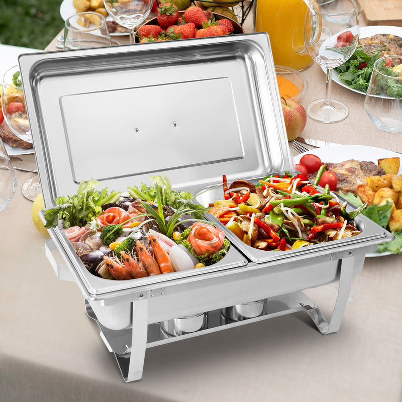 IMACONE Chafing Dish Buffet Chafer Set 2 Packs 8 Qt. Foldable Rectangular Stainless Steel Chafer Set with 2 Half Size Food Pans