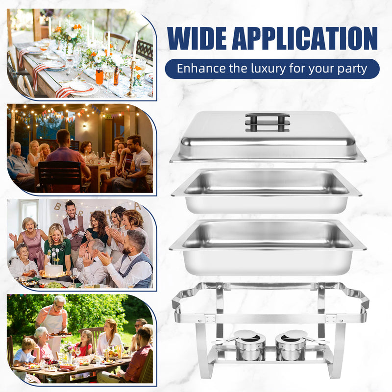 IMACONE Chafing Dish 4 Packs 8Qt. Foldable Rectangular Chafer Set, Stainless Steel Buffet Catering Warmer Set