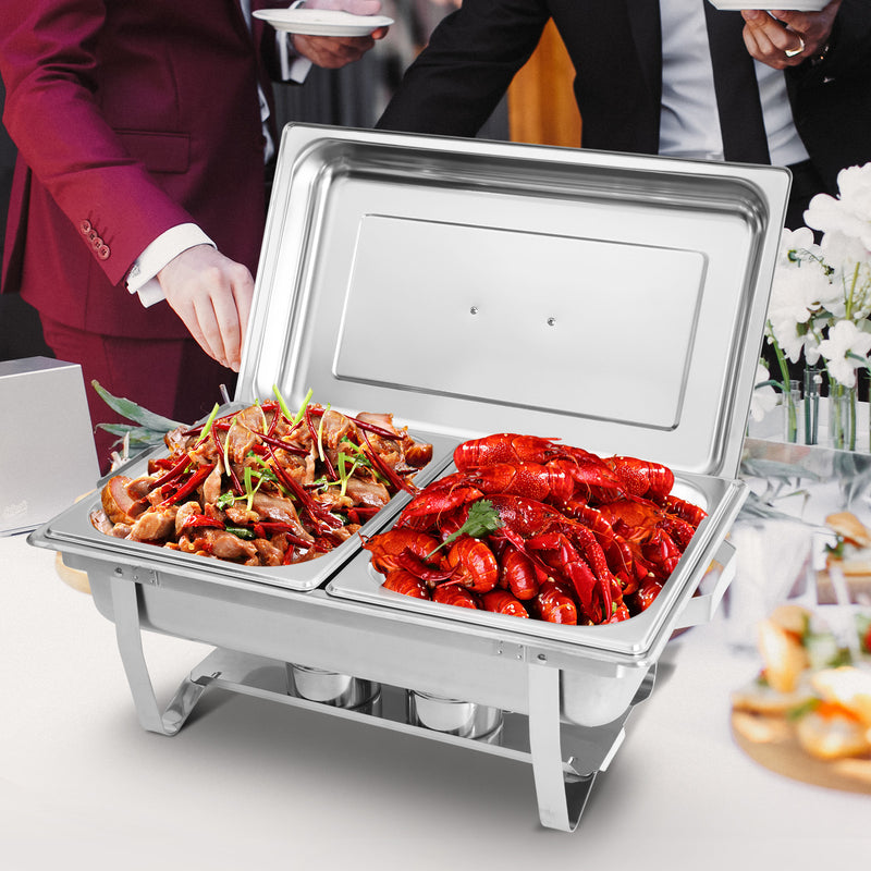 IMACONE Chafing Dish Buffet Chafer Set 2 Packs 8 Qt. Foldable Rectangular Stainless Steel Chafer Set with 2 Half Size Food Pans