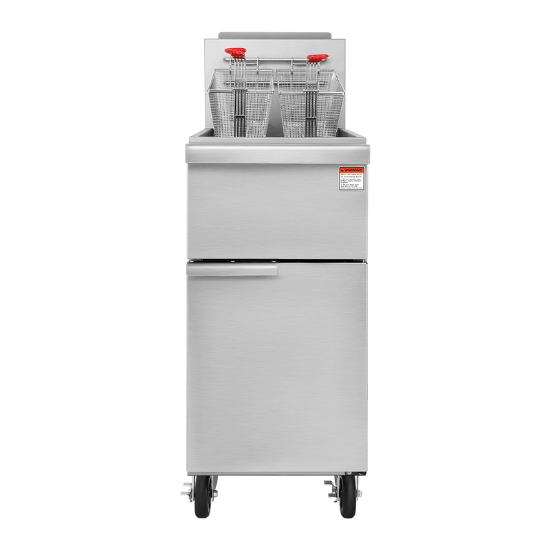 KICHKING 3 Tube Liquid Propane 40 lbs Stainless Steel Floor Fryer with Casters- 90,000 BTU