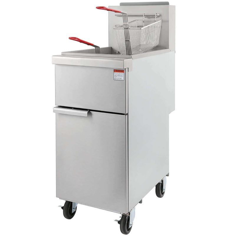 KICHKING 3 Tube Liquid Propane 40 lbs Stainless Steel Floor Fryer with Casters- 90,000 BTU