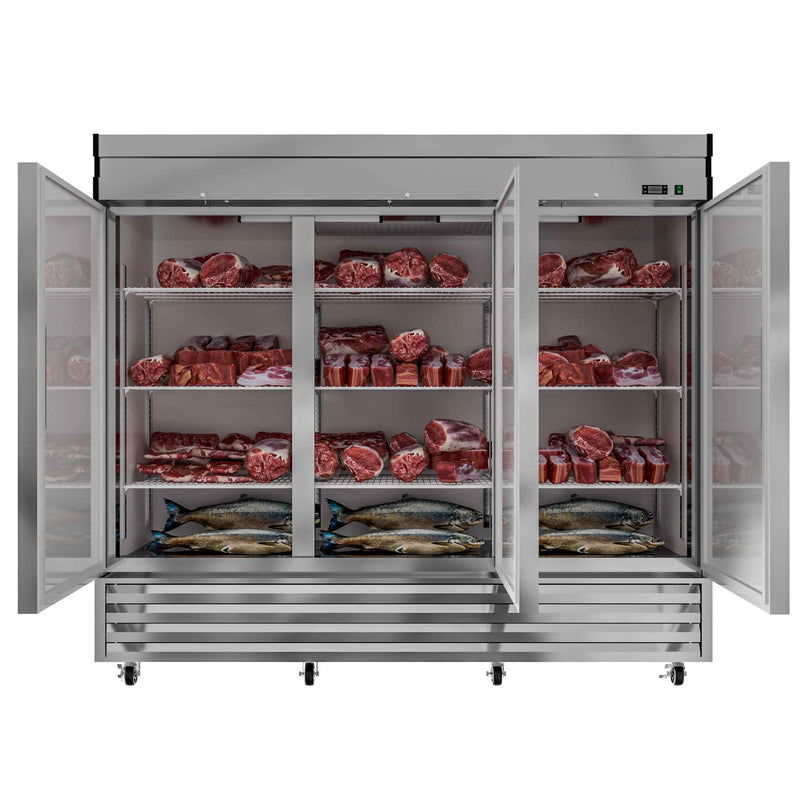 72"W Three Solid Door Reach-In Freezer 65 Cu.Ft Commercial Stainless Steel Upright Freezer