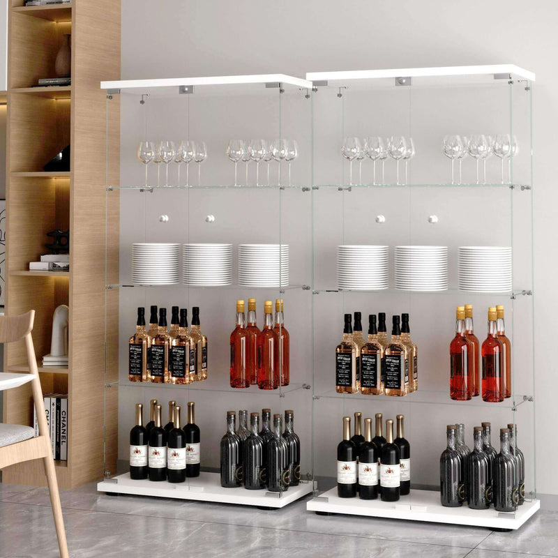 Glass Display Cabinet with Double Glass Doors, 65"H 4 Shelves LED Curio Cabinet, Tall Wine Cabinet