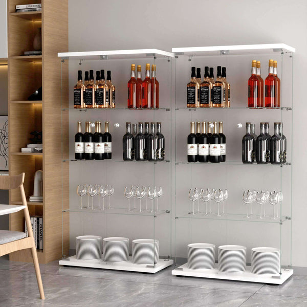 Glass Display Cabinet with Double Glass Doors, 65"H 4 Shelves LED Curio Cabinet, Tall Wine Cabinet