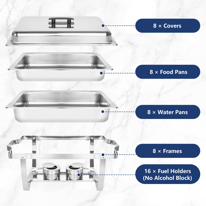 IMACONE 8QT Chafing Dish Buffet Set of 8, Stainless Steel Food Warmer Set for Catering