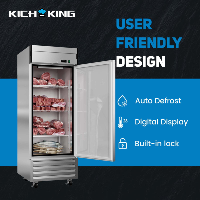 KICHKING 27" Commercial Reach-In Freezer - Solid Door Stainless Steel Freezer