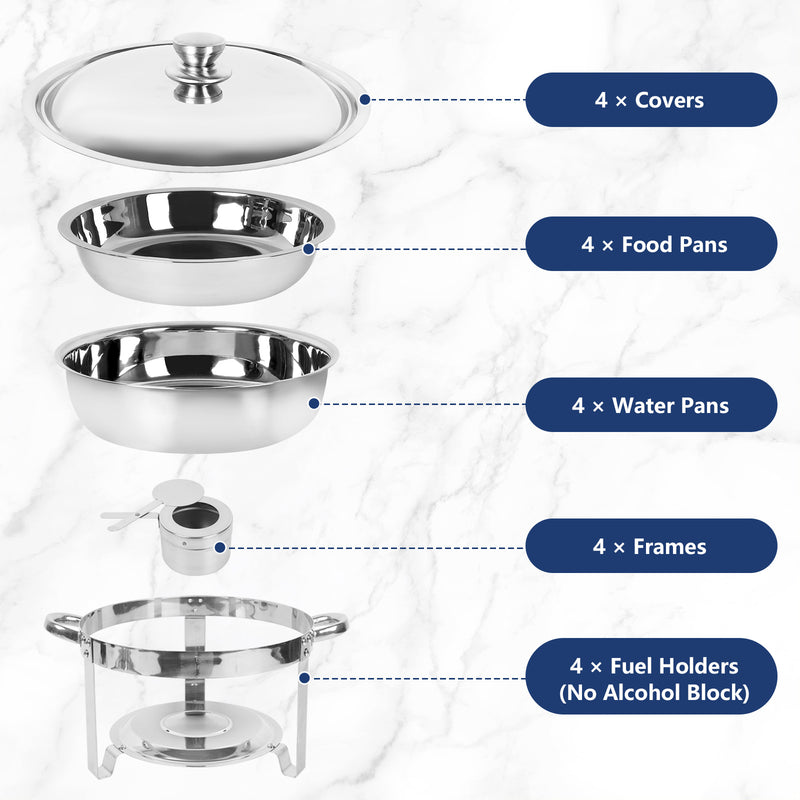 IMACONE Chafing Dish Buffet Set, 5Qt 4-Pack Stainless Steel Round Catering Warmer Set for Breakfast