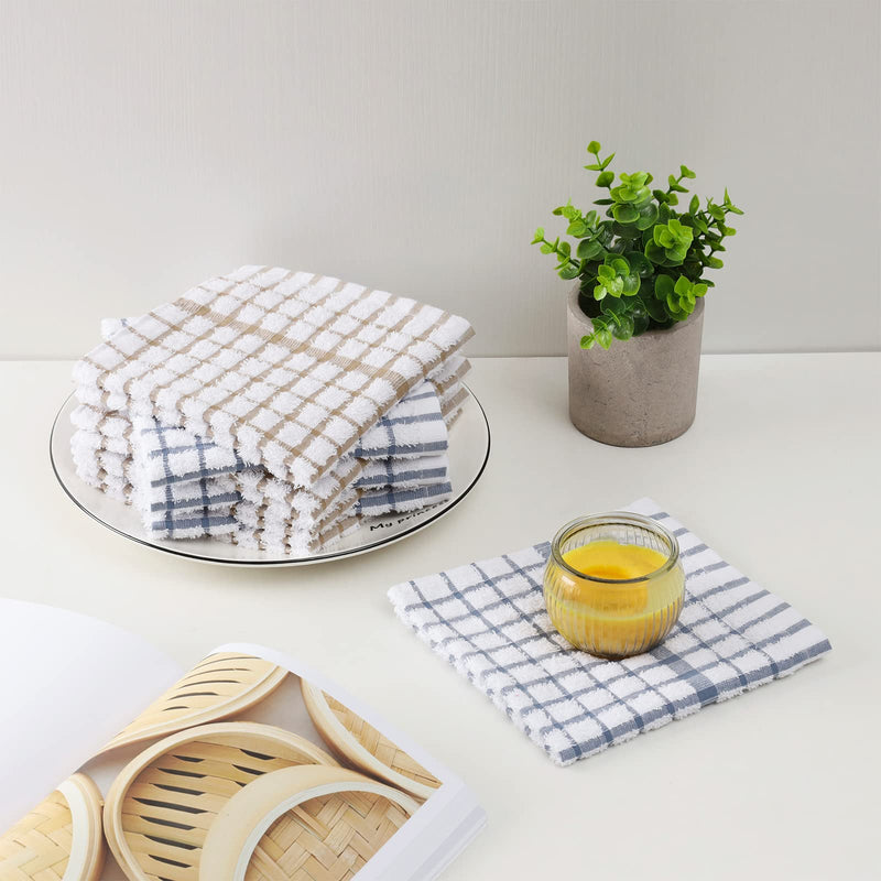 Egles Kitchen Dishcloth Set, 12"x12" 8-Pack Pure Cotton Grid Cleaning Dish Towel, Reusable - 2 Color