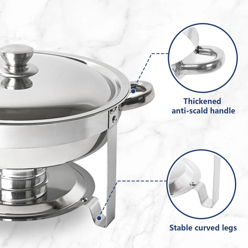 IMACONE Chafing Dish Buffet Set, 5Qt 6-Pack Stainless Steel Round Catering Warmer Set with Water Pan