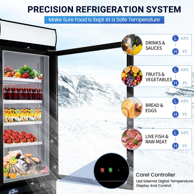 23 Cu. Ft Merchandiser Refrigerator Glass Door Commercial Beverage Refrigerators With LED Light Box