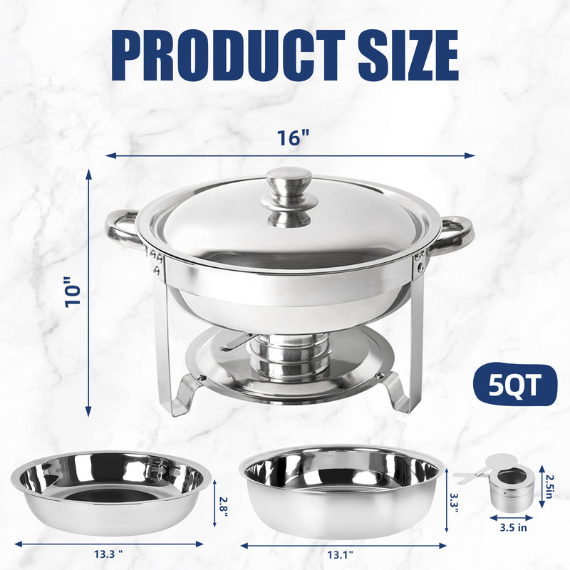 IMACONE Chafing Dish Buffet Set, 5 Qt 2 Packed Stainless Steel Round Catering Warmer Set with Lid