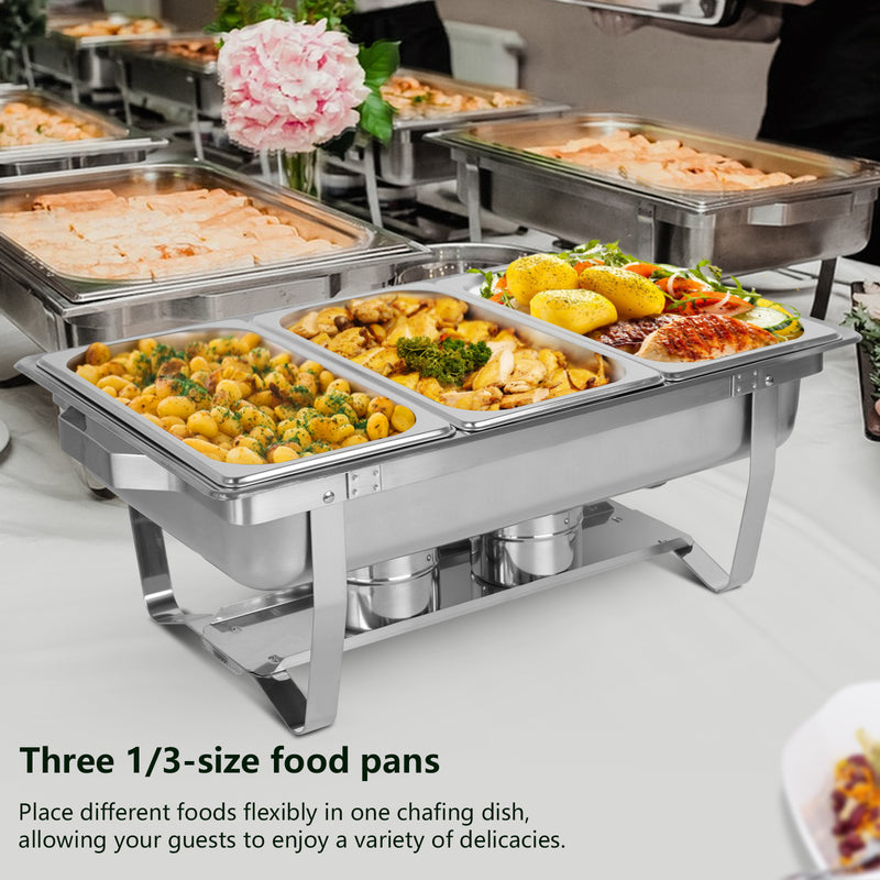 IMACONE Chafing Dish Buffet Set 2 Packs 8 Qt. Stainless Steel Foldable Rectangular Buffet Chafer Set with 3 1/3 Size Food Pans