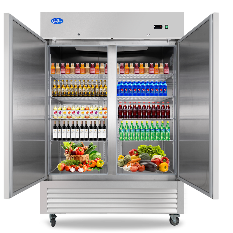 54" Commercial Refrigerator with 2 Solid Door, 49 Cu.ft Reach-in Stainless Steel Freezer, Fan Cooling Freezer for Restaurant, Bar, Home, Shop, and Business(Equip 8 Shelves)