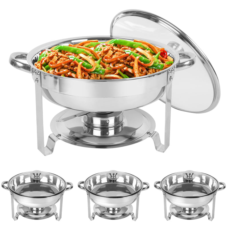 IMACONE Chafing Dish Buffet Set,5Qt 4 Packs Stainless Steel Round Catering Warmer Set with Glass Lid