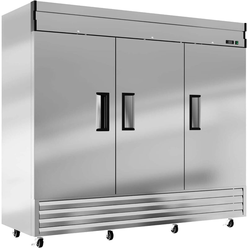 KICHKING 72" Commercial Reach-in Refrigerator - Three Section Solid Door Stainless Steel Refrigerator, 33℉~41℉