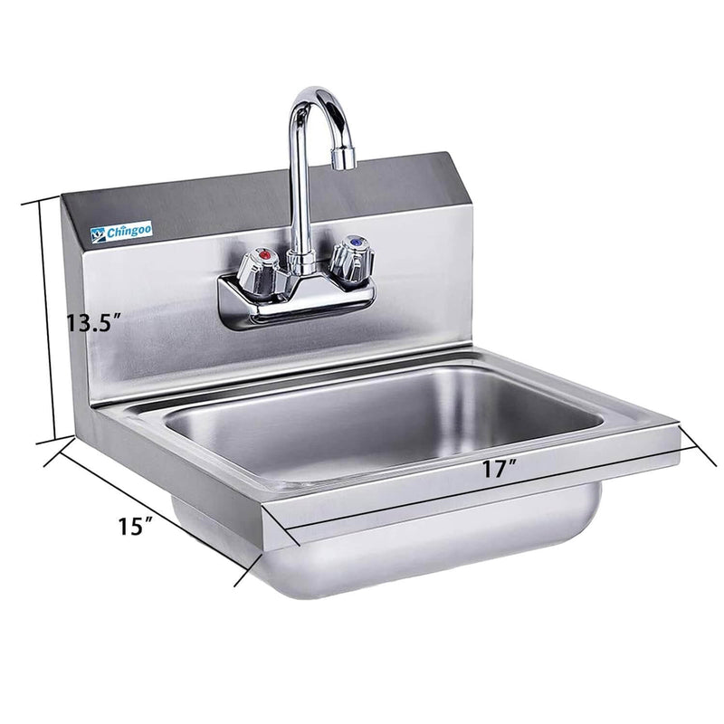 Wall Mounted Hand Sink with Faucet and Backsplash -17" x 15"