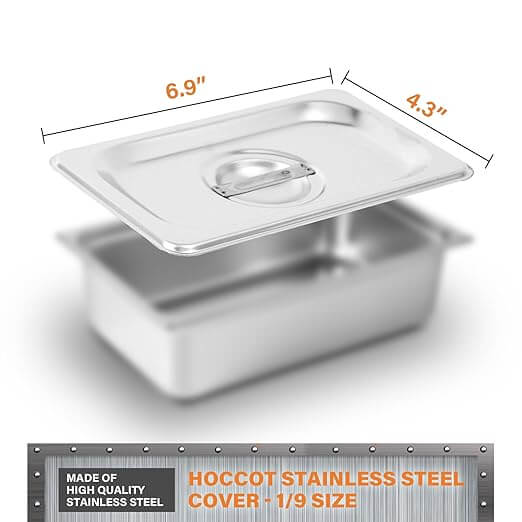 1/9 Size Hotel Pan 6 Packs, 2.6" Deep 304 Stainless Steel Steam Table Pan