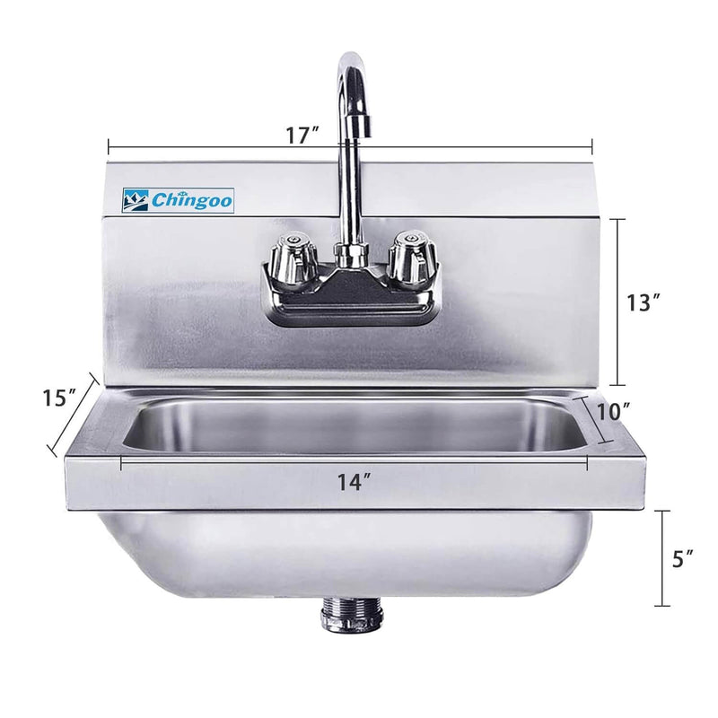 Wall Mounted Hand Sink with Faucet and Backsplash -17" x 15"