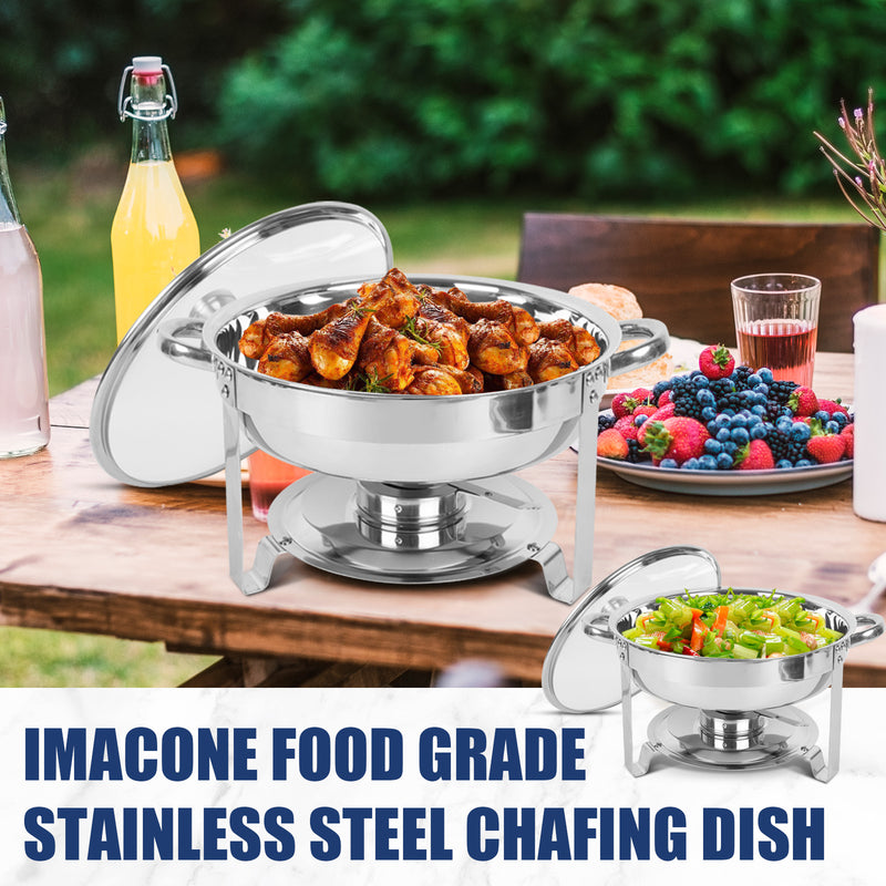 IMACONE 5QT 6 Pack Chafing Dish Buffet Set with Glass Lid, Stainless Steel Round Food Warmer Set for Catering