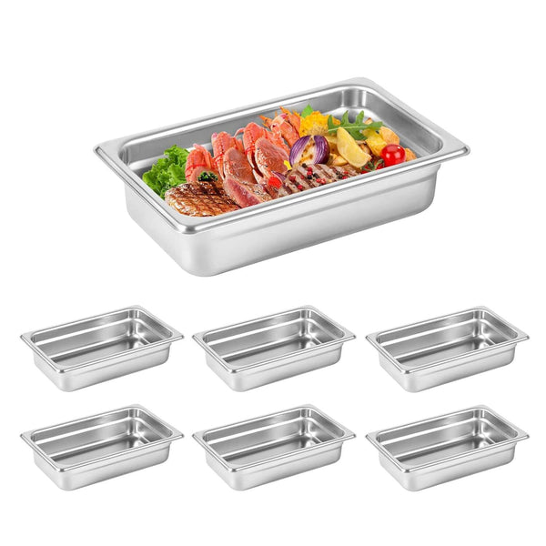 1/4 Size Hotel Pan 6 Packs, 2.6" Deep 304 Stainless Steel Steam Table Pan