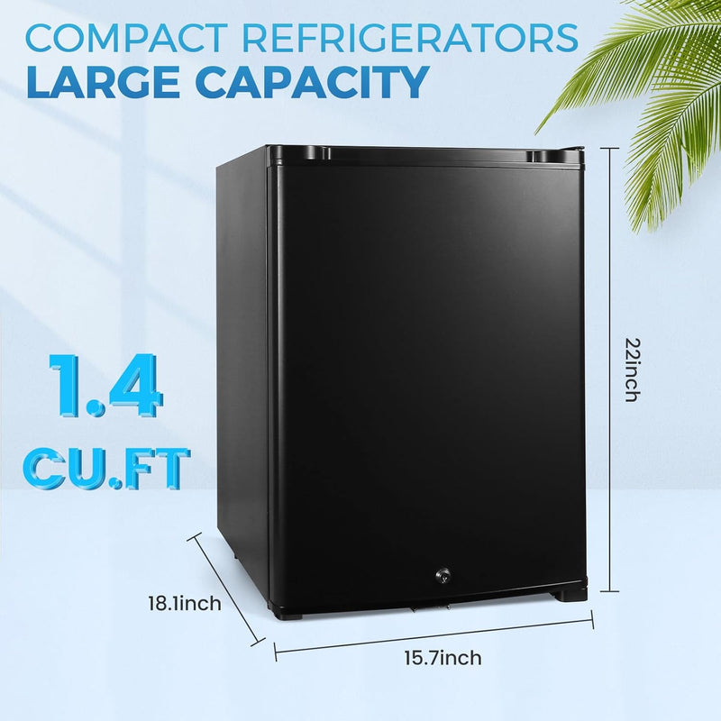 Compact Refrigerator, 1.42 cu.ft 110V Quiet Mini Fridge, Reversible Door with Lock, Energy Efficient Beverage Cooler for Bedroom Dorm RV Hotel Office, Black