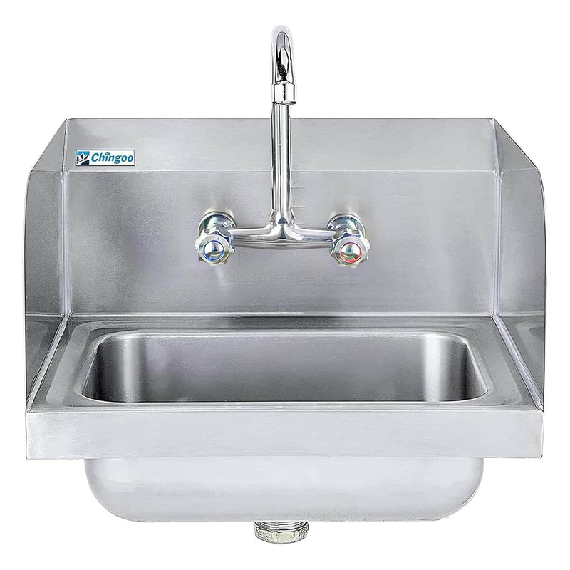 Wall Mounted Hand Sink with Faucet ,Side and Backsplash -17" x 15"