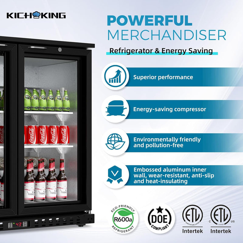 11.4 Cu.Ft Back Bar Cooler 53.2" W Beverage Refrigerator, 3 Low-E Glass Doors, Counter Height Bar Fridge, Commercial Display Refrigerator Anti-Fog, LED Light for Beer, Wine, Soft Drinks