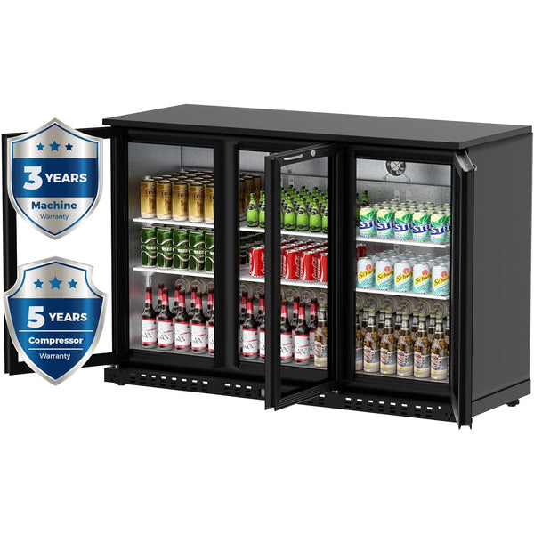 11.4 Cu.Ft Back Bar Cooler 53.2" W Beverage Refrigerator, 3 Low-E Glass Doors, Counter Height Bar Fridge, Commercial Display Refrigerator Anti-Fog, LED Light for Beer, Wine, Soft Drinks