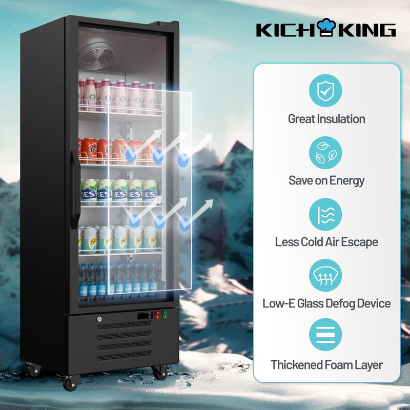 11.6 Cu.Ft Merchandiser Refrigerator 32-50°F Commercial Cooler Aluminum Alloy Frame Beverage Refrigerators Low-E Glass Door Display Cooler Drink Fridge, Adjustable Shelves Organizer ETL/DOE