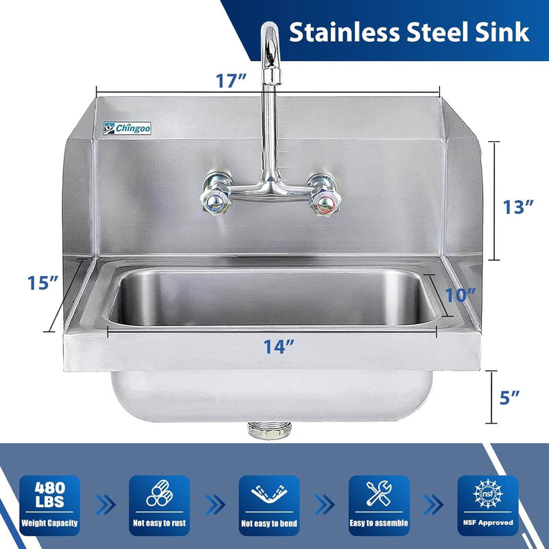 Wall Mounted Hand Sink with Faucet ,Side and Backsplash -17" x 15"