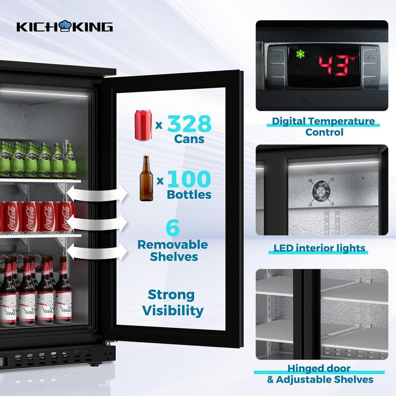 11.4 Cu.Ft Back Bar Cooler 53.2" W Beverage Refrigerator, 3 Low-E Glass Doors, Counter Height Bar Fridge, Commercial Display Refrigerator Anti-Fog, LED Light for Beer, Wine, Soft Drinks