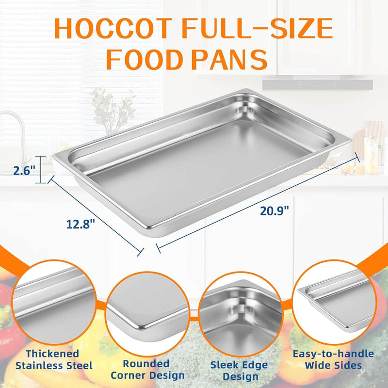 Full Size Hotel Pan 6 Packs, 2.6" Deep 304 Stainless Steel Steam Table Pan