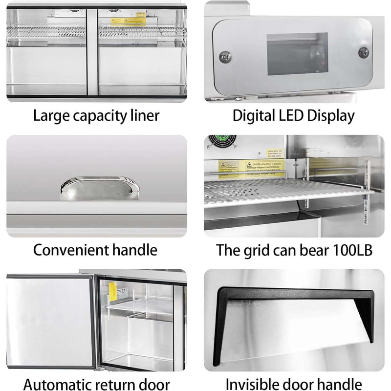 BLUELINETECH Commercial Refrigerator 48" W Sandwich & Salad Prep Table 13.8 cu.ft Stainless Steel undercounter refrigerators 2 Solid Door,18 Pans For Restaurant,Bar, Shop, etc