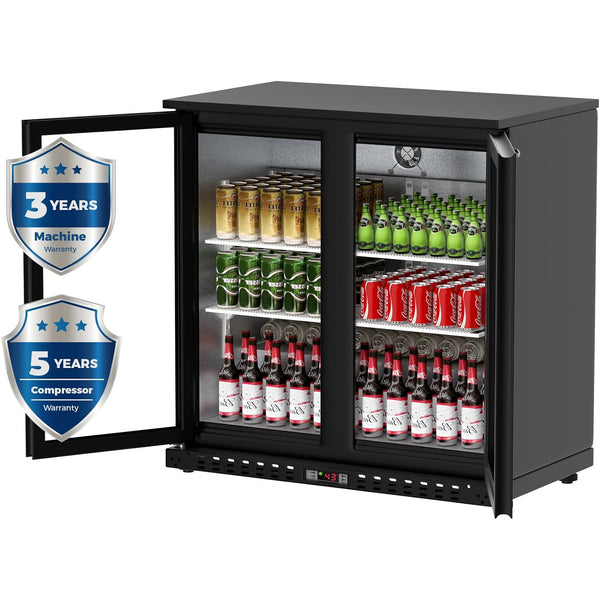 7.4 Cu.Ft Back Bar Cooler 35.4" W Glass Door Bar Fridge With LED Lighting