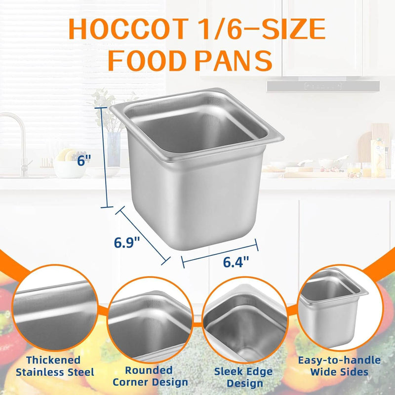 1/6 Size Hotel Pan 6 Packs, 6" Deep 304 Stainless Steel Steam Table Pan