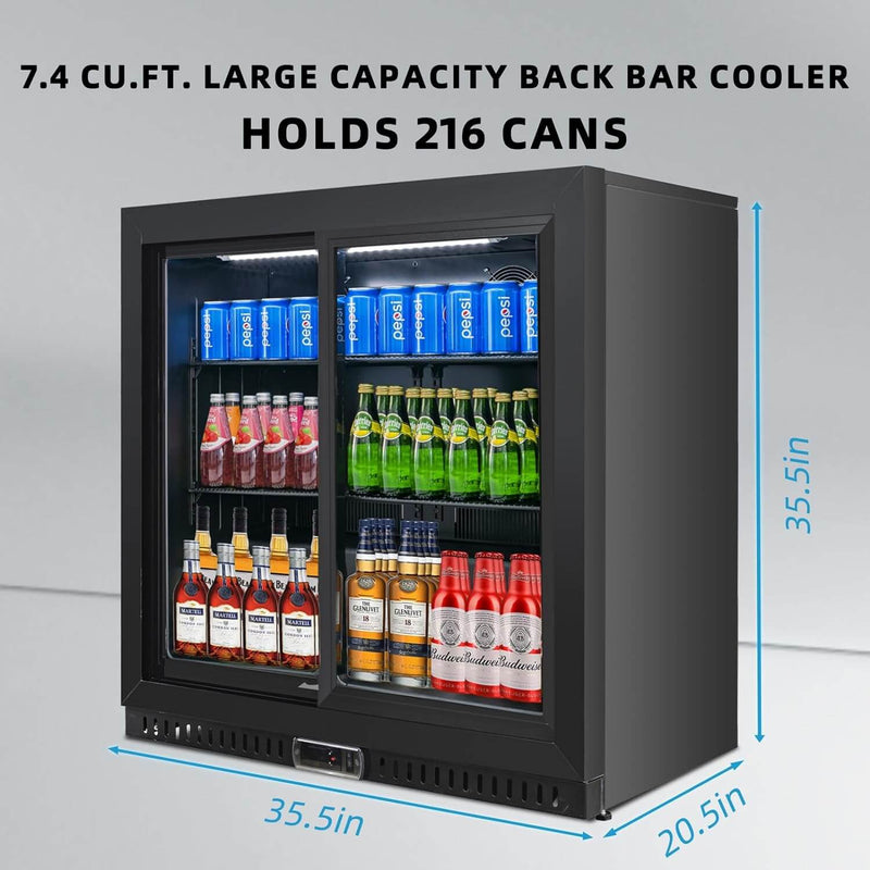 Bluelinecool Beverage Refrigerators Back Bar Cooler，2 Glass Sliding doors 7.4 cu.ft Mini Fridge Cooler Adjustable Shelves & Digital Temperature Display for Various drinks, wine, beer