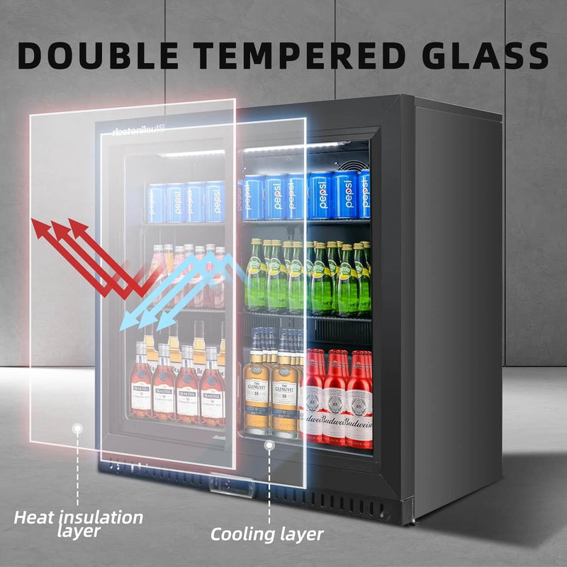 Bluelinecool Beverage Refrigerators Back Bar Cooler，2 Glass Sliding doors 7.4 cu.ft Mini Fridge Cooler Adjustable Shelves & Digital Temperature Display for Various drinks, wine, beer