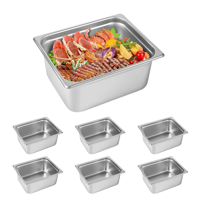 Half Size Hotel Pan 6 Packs, 6" Deep 304 Stainless Steel Steam Table Pan