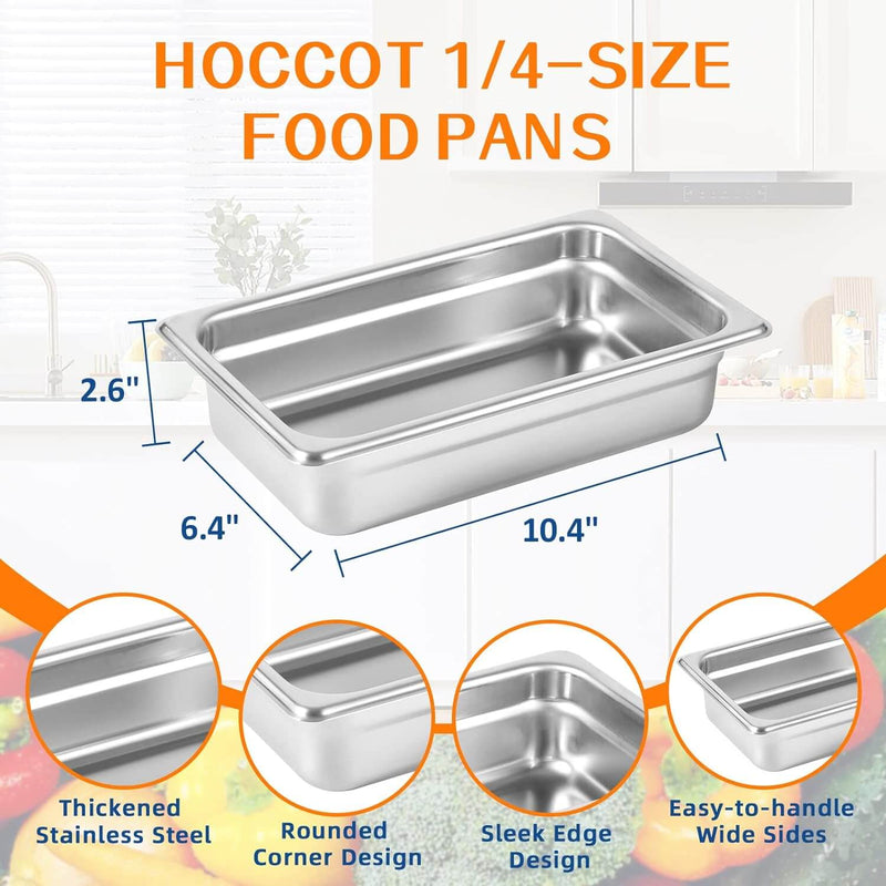 1/4 Size Hotel Pan 6 Packs, 2.6" Deep 304 Stainless Steel Steam Table Pan