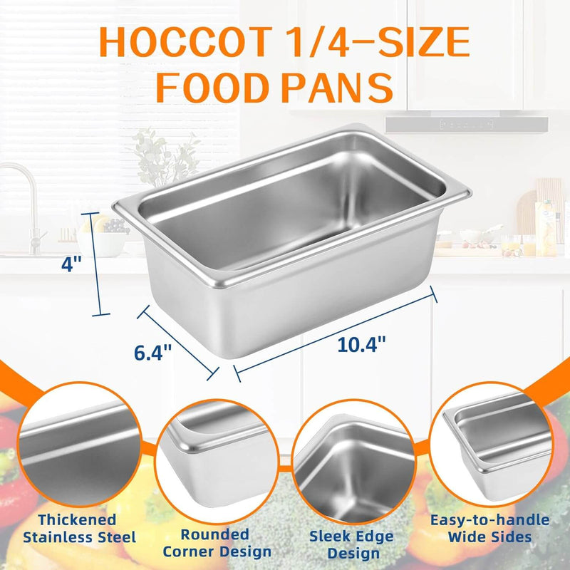 1/4 Size Hotel Pan 6 Packs, 4" Deep 304 Stainless Steel Steam Table Pan