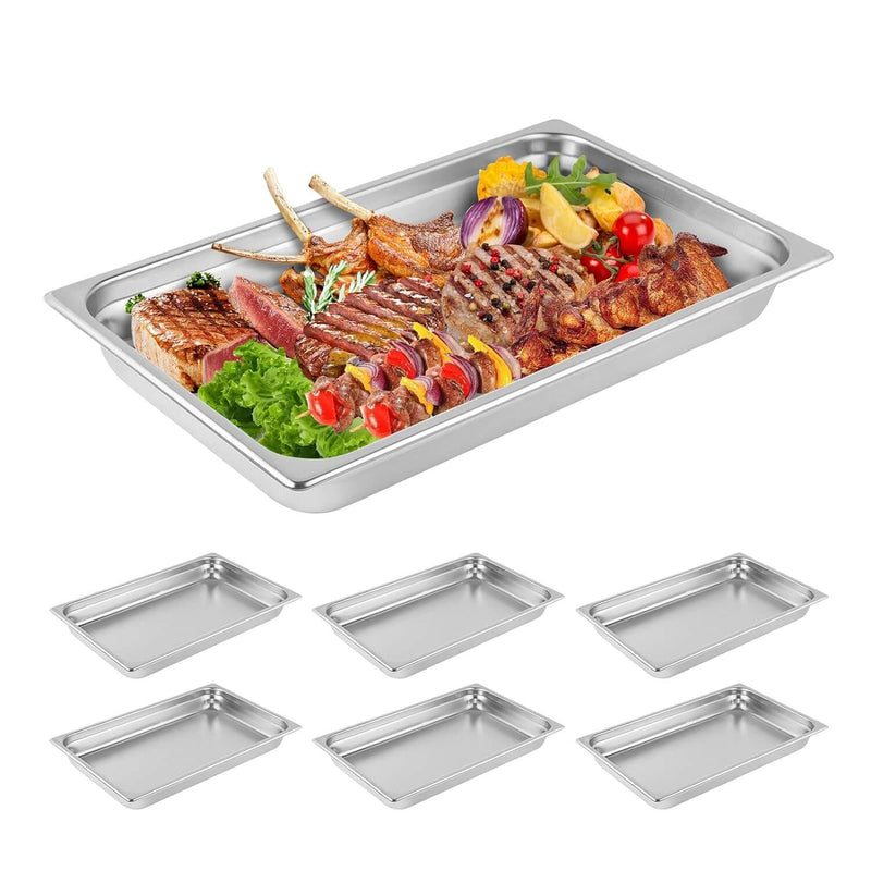 Full Size Hotel Pan 6 Packs, 2.6" Deep 304 Stainless Steel Steam Table Pan