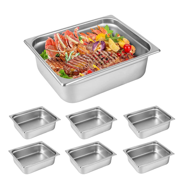 Half Size Hotel Pan 6 Packs, 4" Deep 304 Stainless Steel Steam Table Pan