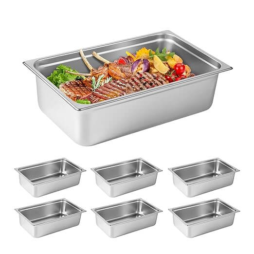 Full Size Hotel Pan 6 Packs, 6" Deep 304 Stainless Steel Steam Table Pan