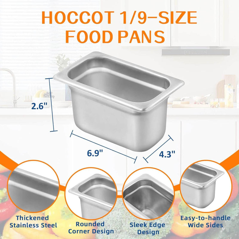 1/9 Size Hotel Pan 6 Packs, 2.6" Deep 304 Stainless Steel Steam Table Pan