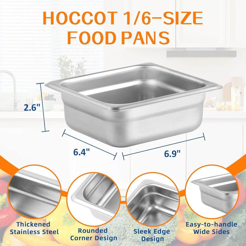 1/6 Size Hotel Pan 6 Packs, 2.6" Deep 304 Stainless Steel Steam Table Pan