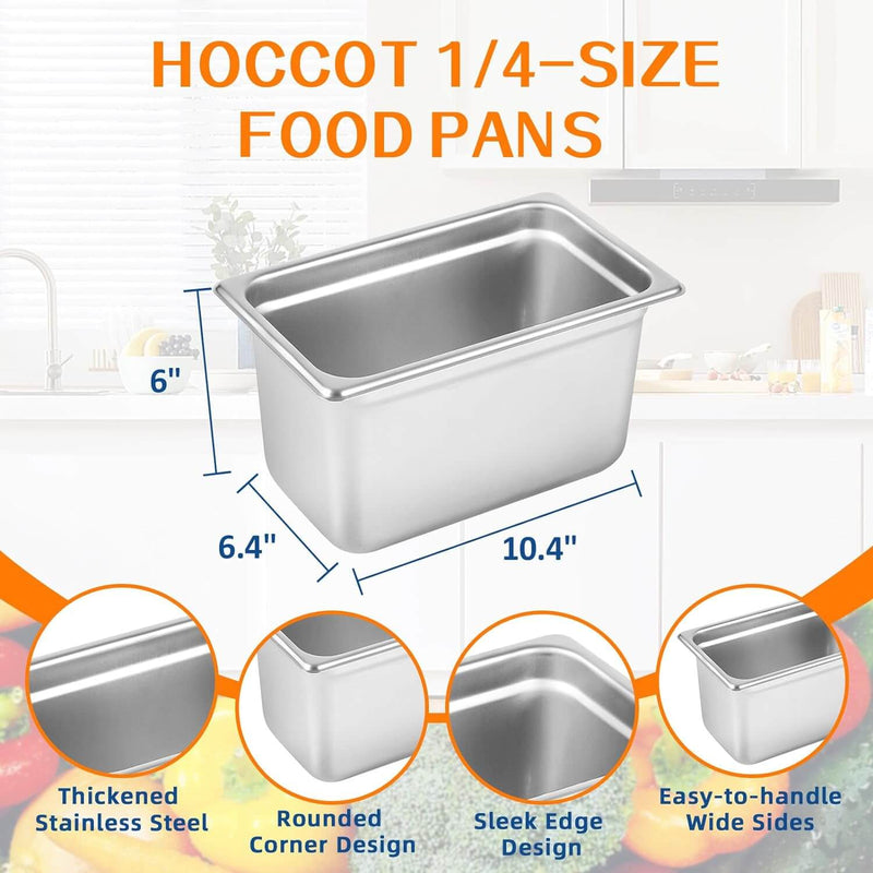 1/4 Size Hotel Pan 6 Packs, 6" Deep 304 Stainless Steel Steam Table Pan