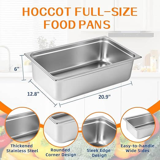 Full Size Hotel Pan 6 Packs, 6" Deep 304 Stainless Steel Steam Table Pan