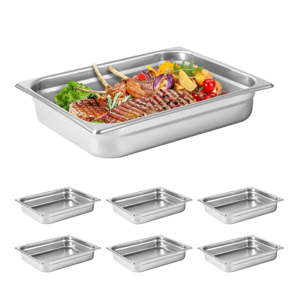 Half Size Hotel Pan 6 Packs, 2.6" Deep 304 Stainless Steel Steam Table Pan