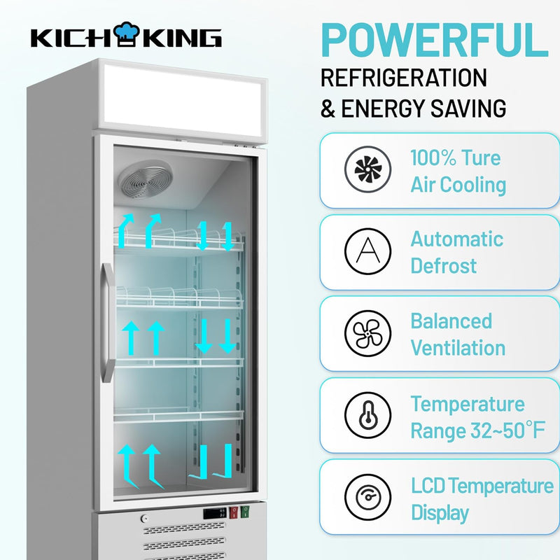 15.9 Cu. Ft Merchandiser Refrigerator 32-50°F Commercial Beverage Refrigerators Aluminum Alloy Frame Low-E Glass Door Display Cooler Fridge, LED Light Box Adjustable Shelves Organizer ETL/DOE