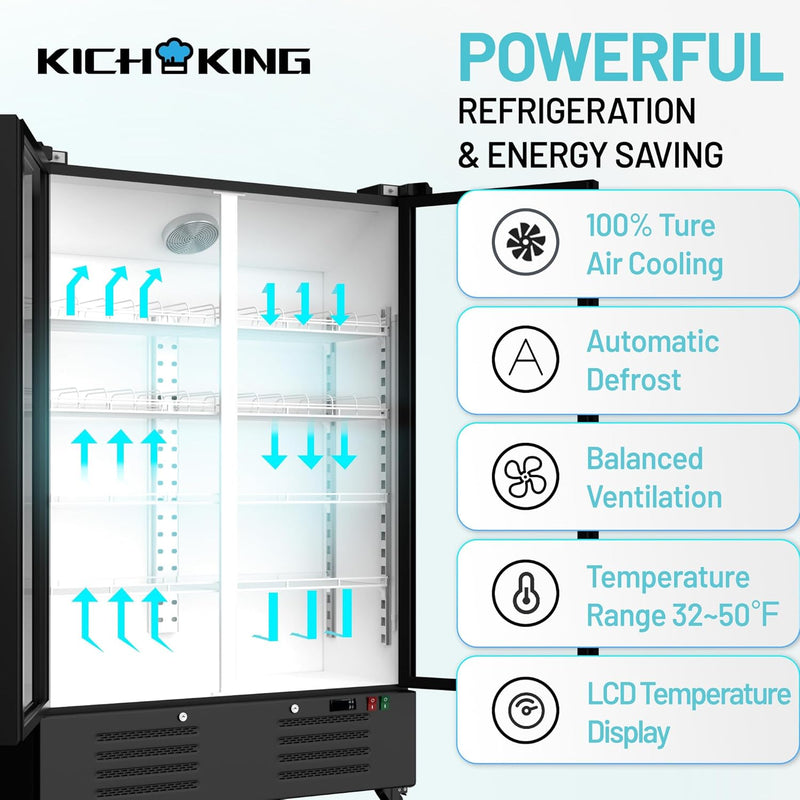 35.3 Cu.Ft Merchandiser Refrigerator 32-50°F Commercial Beverage Refrigerators Low-E Glass Door Display Cooler Upright Drink Fridge, Adjustable Shelves Drink Organizer ETL/DOE